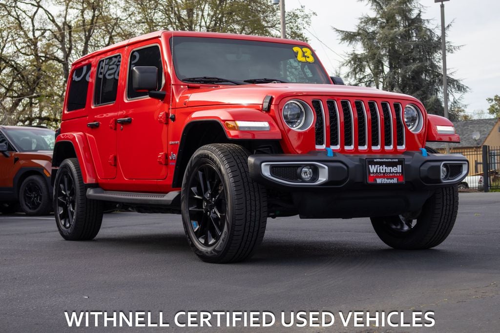 Used 2023 Jeep Wrangler 4xe Sahara 4XE with VIN 1C4JJXP67PW526735 for sale in Salem, OR