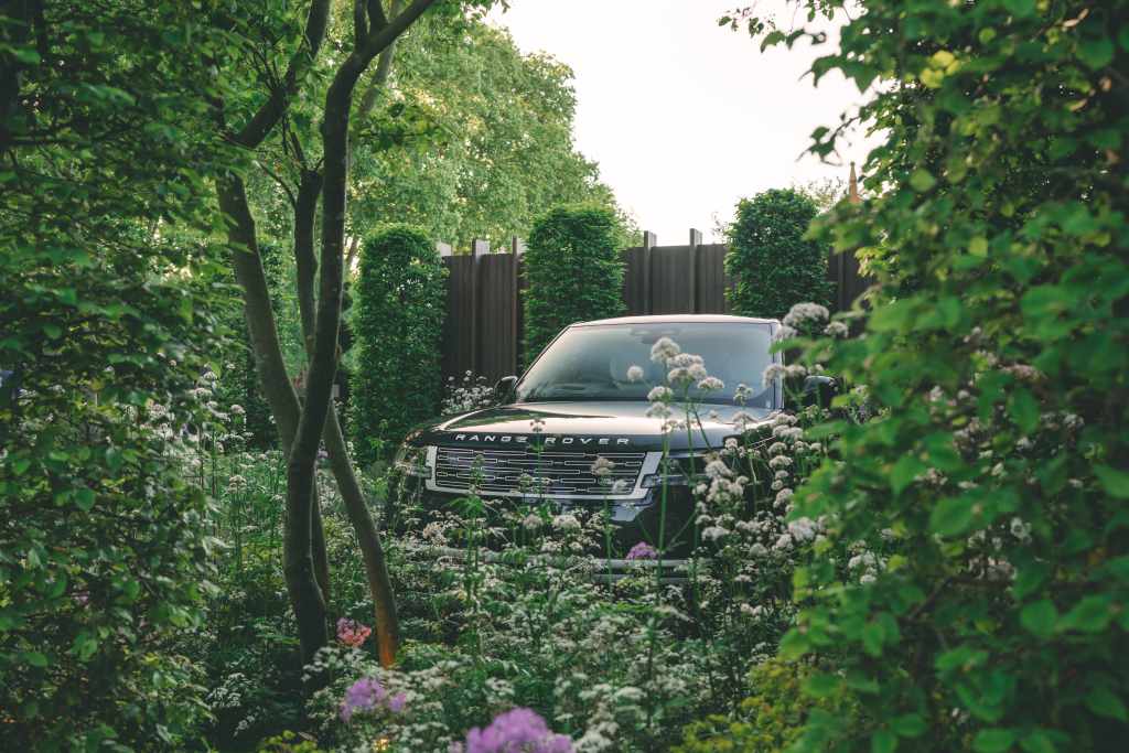 Range Rover in a garden at the Chelsea Flower Show