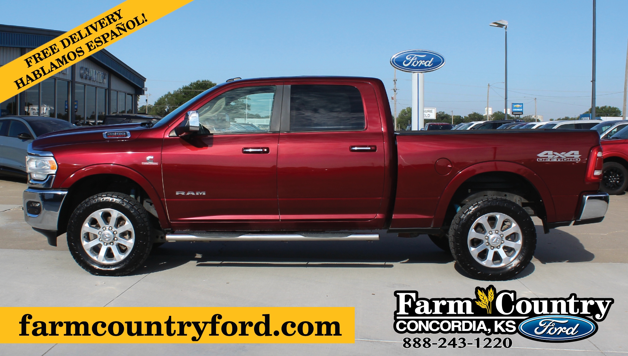 Used 2019 RAM Ram 2500 Pickup Laramie with VIN 3C6UR5FL8KG608943 for sale in Concordia, KS