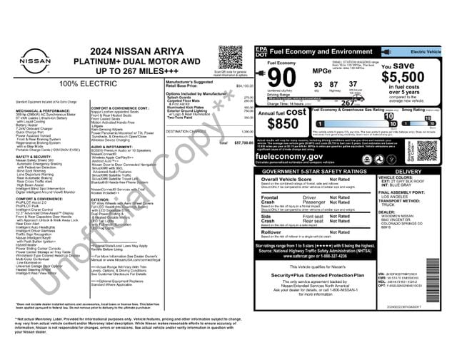 Certified 2024 Nissan ARIYA Platinum+ with VIN JN1DF0CD7RM731631 for sale in Colorado Springs, CO