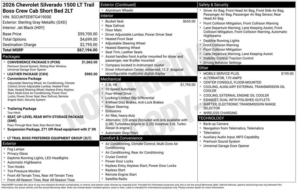 New 2026 Chevrolet Silverado 1500 LT Trail Boss Truck