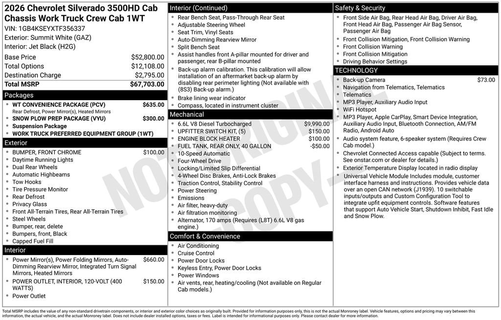 New 2026 Chevrolet Silverado 3500 HD Chassis Cab Work Truck Truck