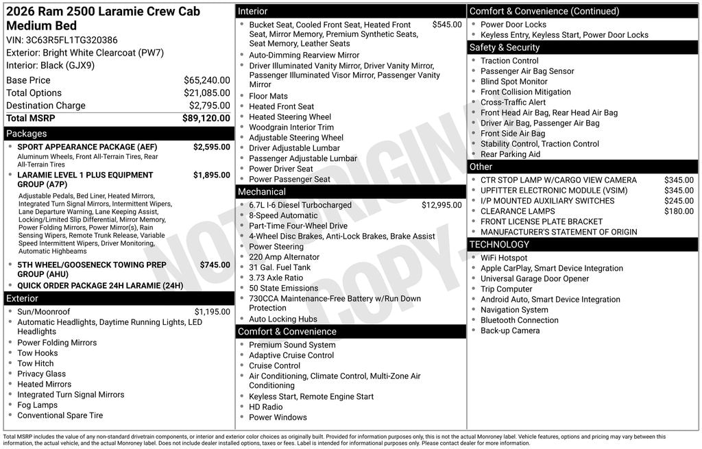 New 2026 Ram 2500 LARAMIE CREW CAB 4X4 6'4 BOX Pickup