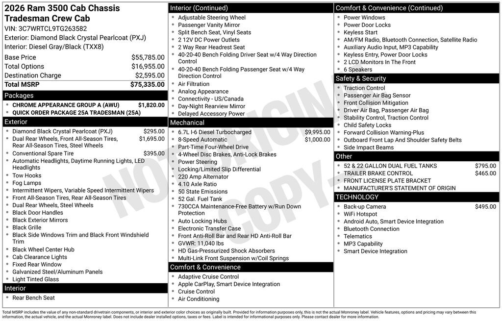 New 2026 Ram 3500 Chassis Cab TRADESMAN CREW 4X4 60' CA Pickup
