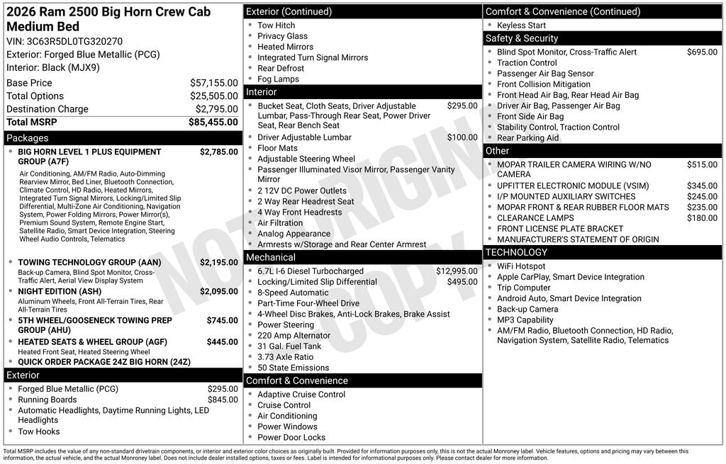 New 2026 Ram 2500 BIG HORN CREW CAB 4X4 6'4 BOX Pickup