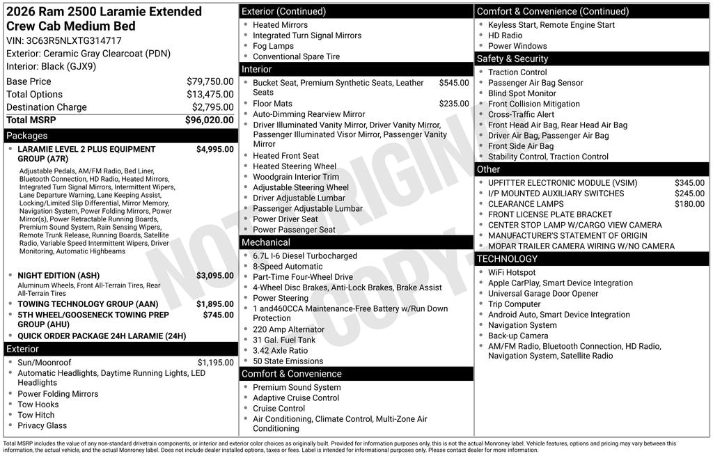 New 2026 Ram 2500 LARAMIE MEGA CAB 4X4 6'4 BOX Pickup