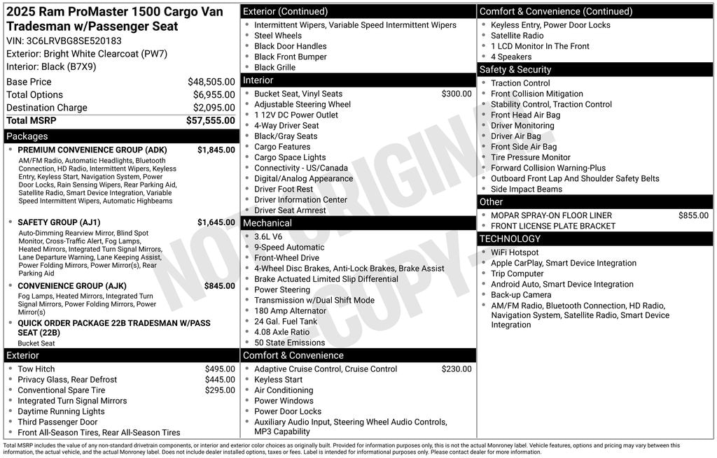 New 2025 Ram ProMaster PROMASTER 1500 TRADESMAN CARGO VAN HIGH ROOF 136' Cargo Van