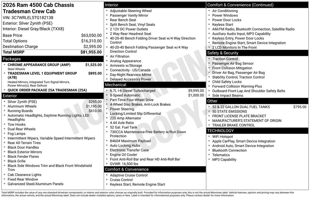 New 2026 Ram 4500 Chassis Cab TRADESMAN CREW 4X4 60' CA Pickup