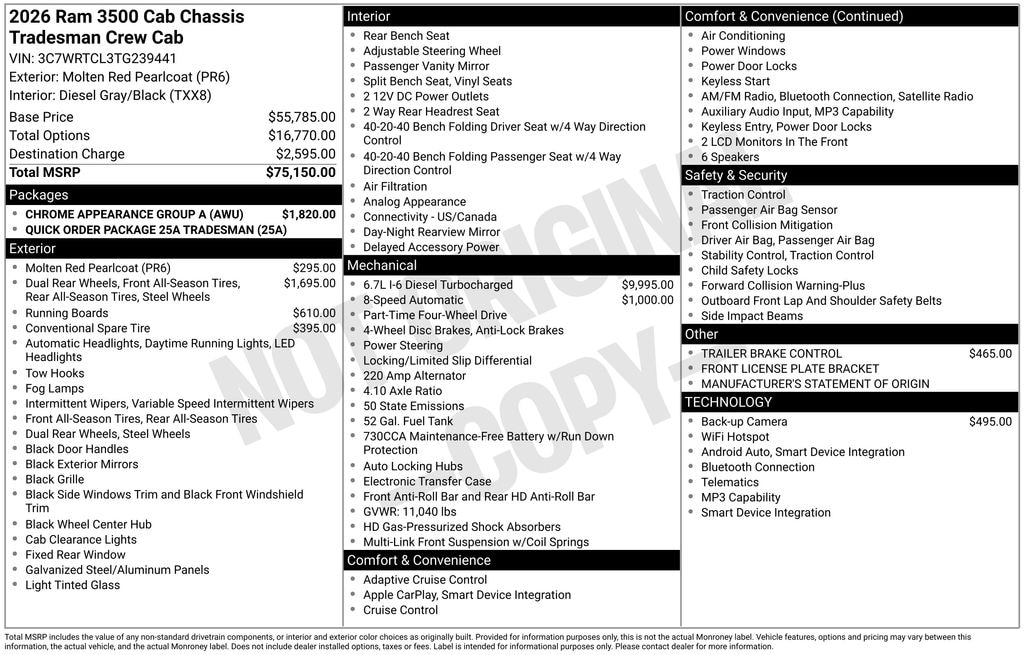 New 2026 Ram 3500 Chassis Cab TRADESMAN CREW 4X4 60' CA Pickup