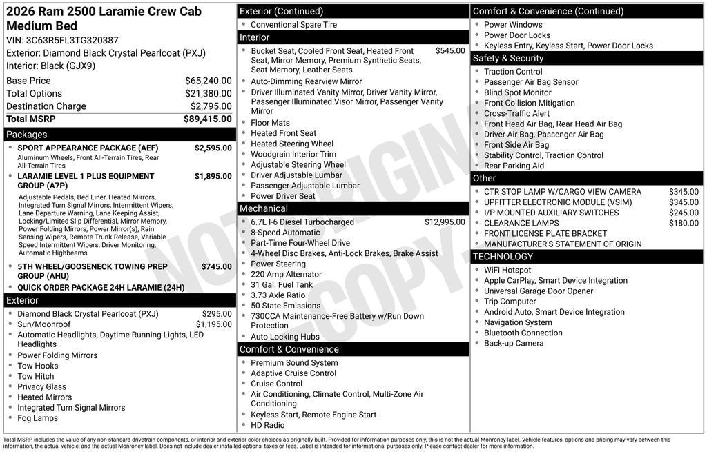 New 2026 Ram 2500 LARAMIE CREW CAB 4X4 6'4 BOX Pickup