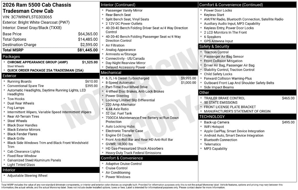 New 2026 Ram 5500 Chassis Cab TRADESMAN CREW 4X4 84' CA Pickup