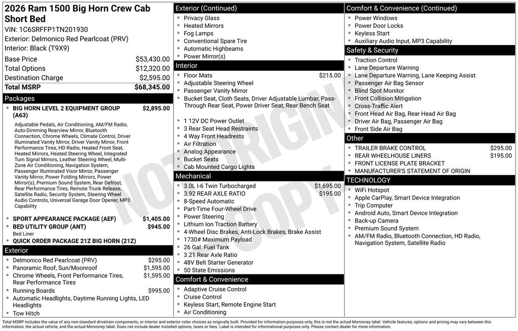 New 2026 Ram 1500 BIG HORN CREW CAB 4X4 5'7 BOX Pickup
