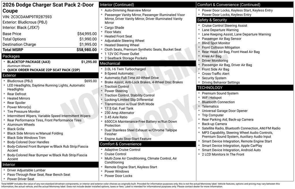 New 2026 Dodge Charger SCAT PACK 2-DOOR AWD Coupe