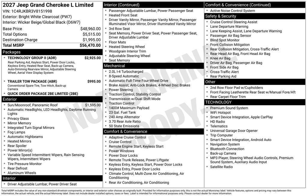 New 2027 Jeep Grand Cherokee L Limited Sport Utility