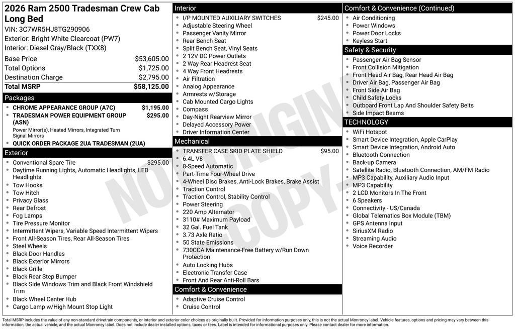 New 2026 Ram 2500 TRADESMAN CREW CAB 4X4 8' BOX Pickup