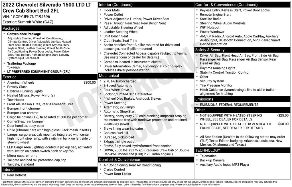 Used 2022 Chevrolet Silverado 1500 LTD LT (2FL) Truck Crew Cab