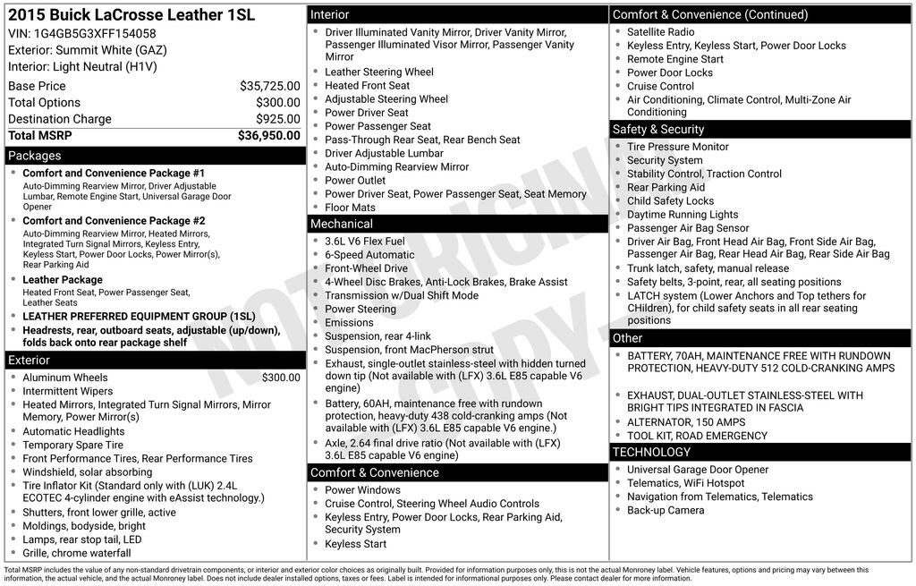 Used 2015 Buick Lacrosse Leather Sedan