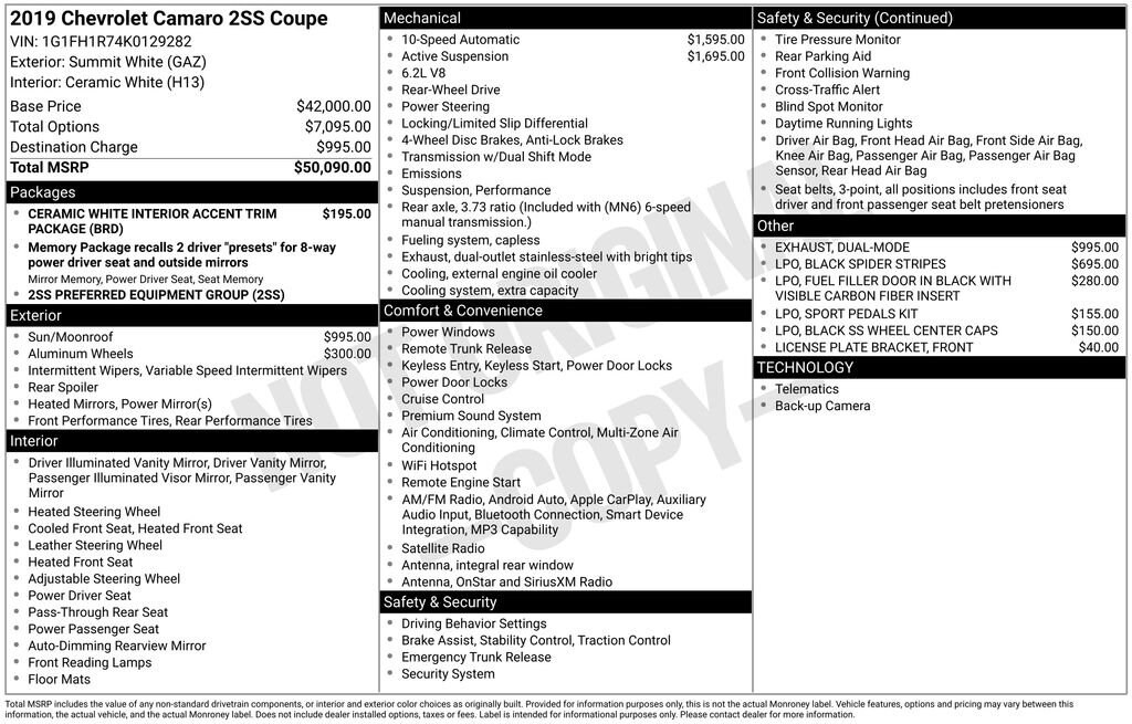 Used 2019 Chevrolet Camaro 2SS Coupe