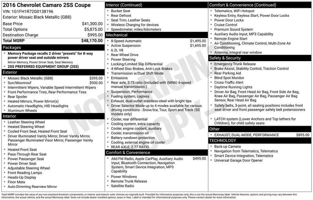 Used 2016 Chevrolet Camaro 2SS Coupe