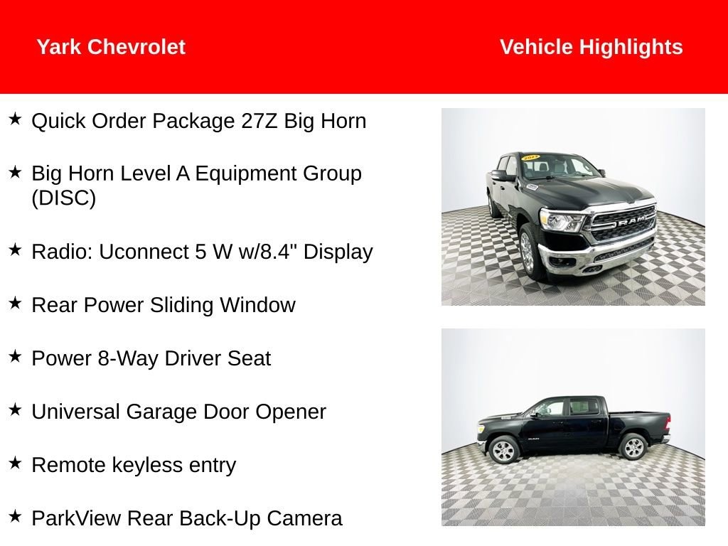 Used 2022 Ram 1500 Big Horn Crew Cab 4x4 57 Box Truck