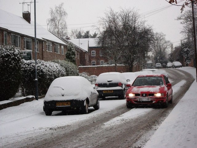 Driving in snowy roads.
