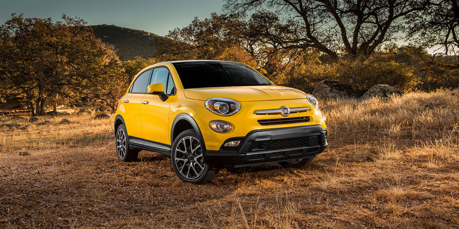 2015 FIAT 500X in the Wilderness.jpg Yellow 2016 FIAT 500X Four Door Crossover SUV Off Road in the Great Outdoors
