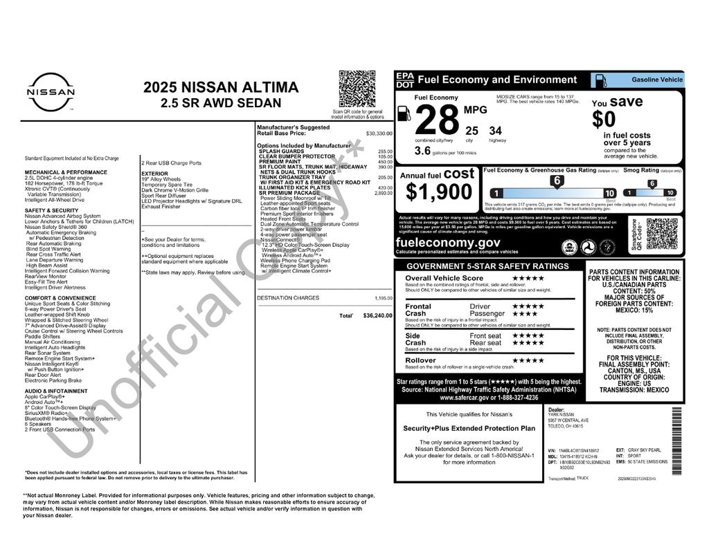 New 2025 Nissan Altima SR Sedan