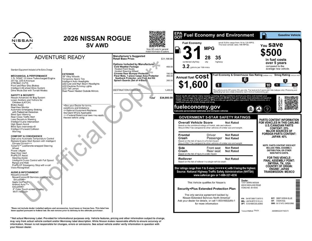 New 2026 Nissan Rogue SV SUV