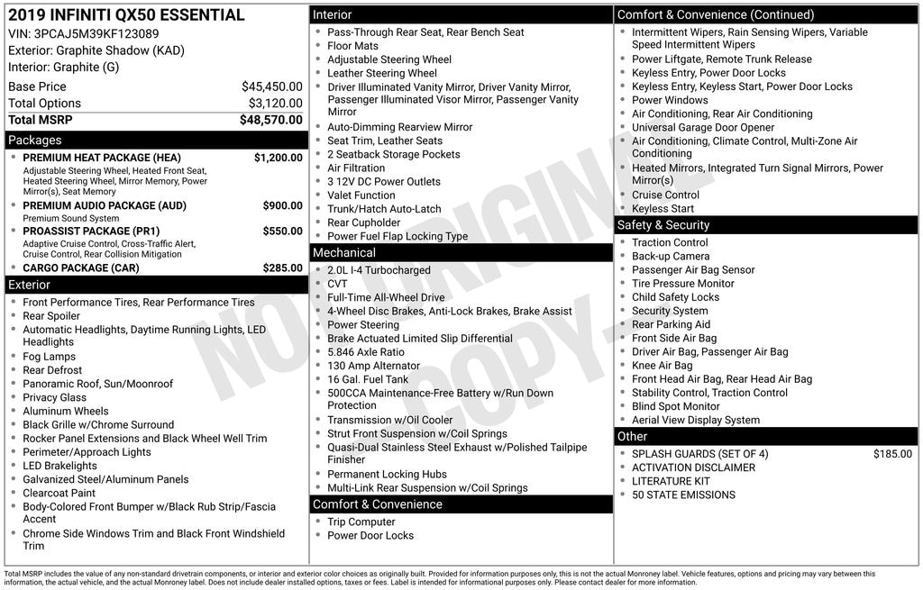 Used 2019 INFINITI QX50 ESSENTIAL SUV