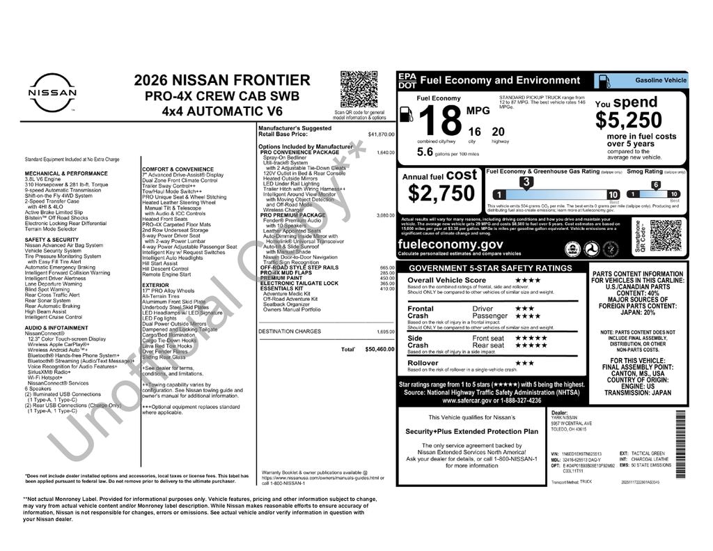New 2026 Nissan Frontier PRO-4X Truck Crew Cab