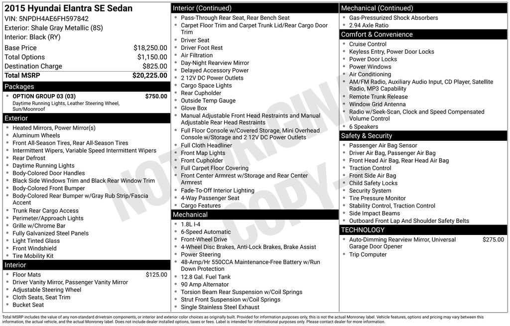 Used 2015 Hyundai Elantra SE with VIN 5NPDH4AE6FH597842 for sale in Toledo, OH