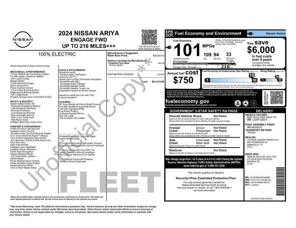 Used 2024 Nissan ARIYA Engage with VIN JN1AF0BA5RM436649 for sale in Toledo, OH