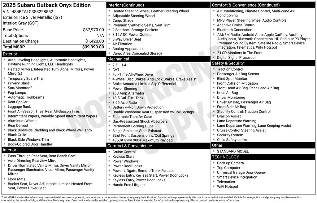 Certified 2025 Subaru Outback Onyx Edition SUV