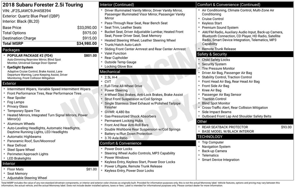 Used 2018 Subaru Forester 2.5i Touring SUV