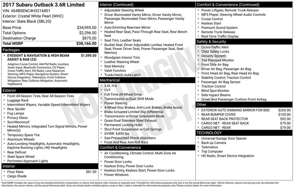 Used 2017 Subaru Outback 3.6R Limited SUV