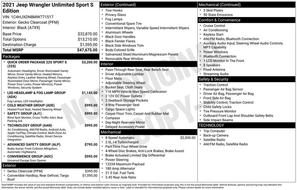 Used 2021 Jeep Wrangler Unlimited Sport S SUV