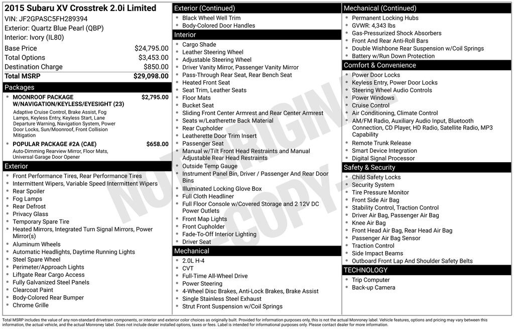 Used 2015 Subaru XV Crosstrek 2.0i Limited SUV