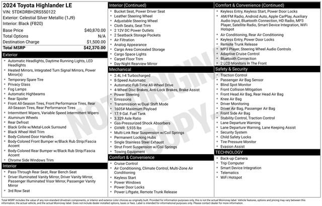 2024 Toyota Highlander LE - Photo 37