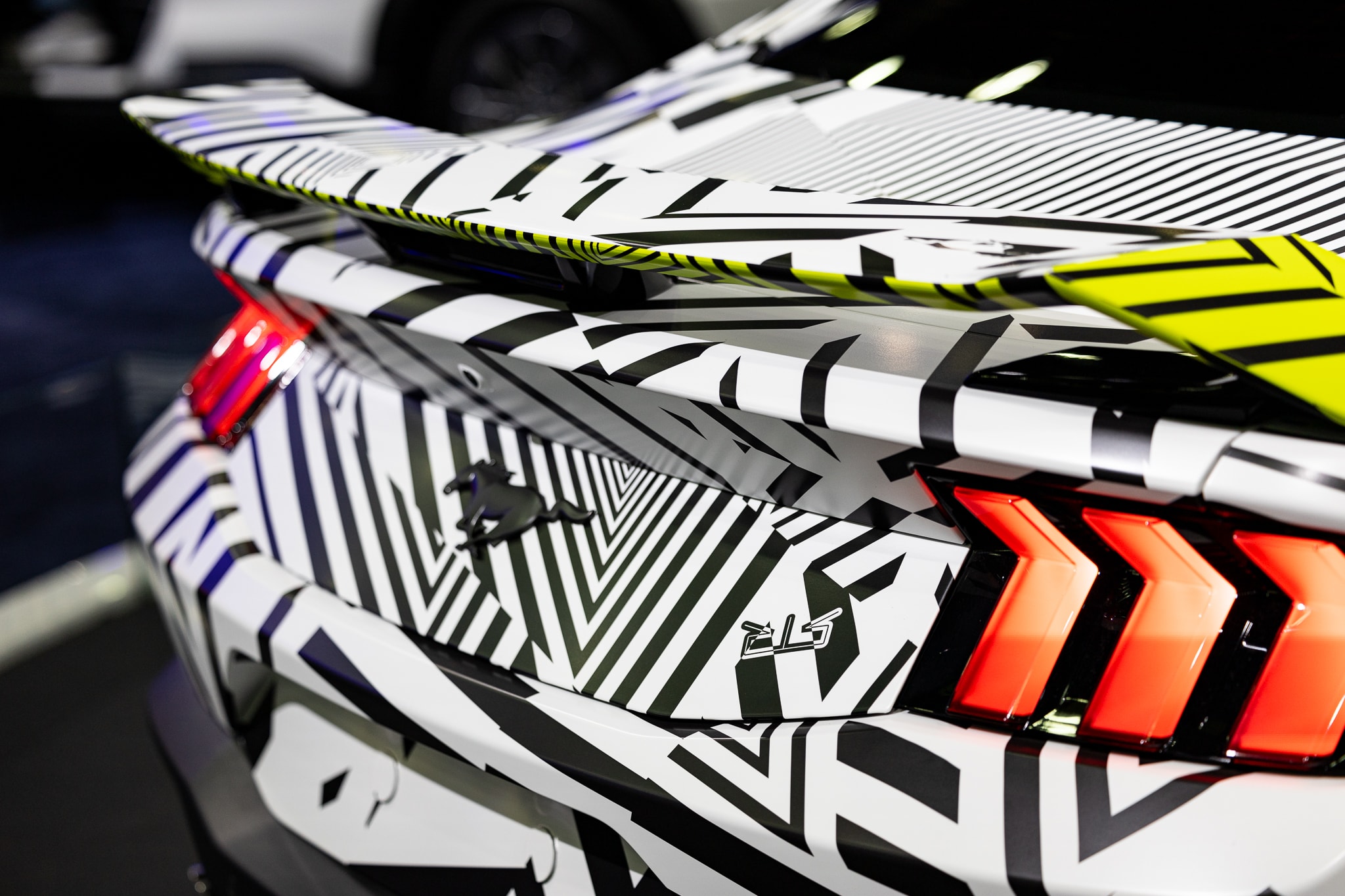 Mustang RTR rear spoiler and logo close-up