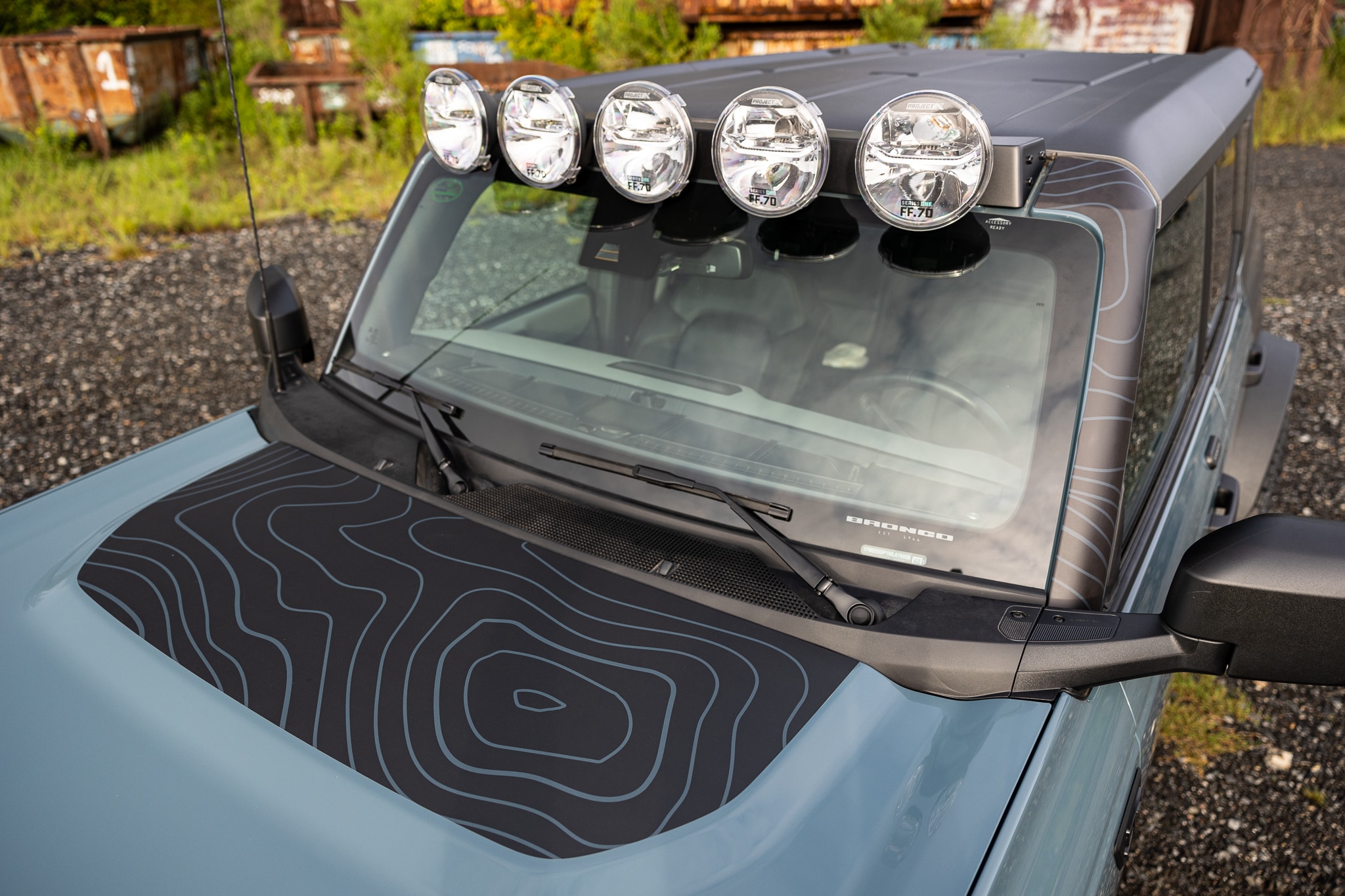 Bronco RTR grille and lighting signature illuminated in Utah