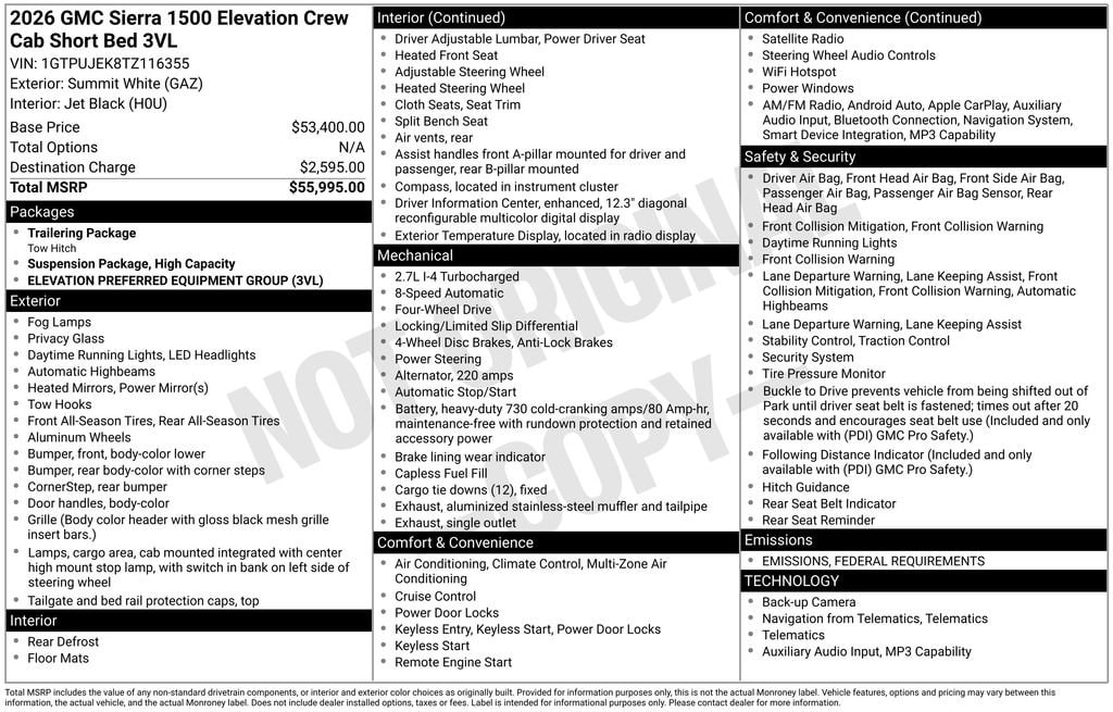 New 2026 GMC Sierra 1500 Elevation Truck