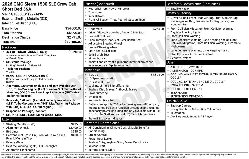 New 2026 GMC Sierra 1500 SLE Truck