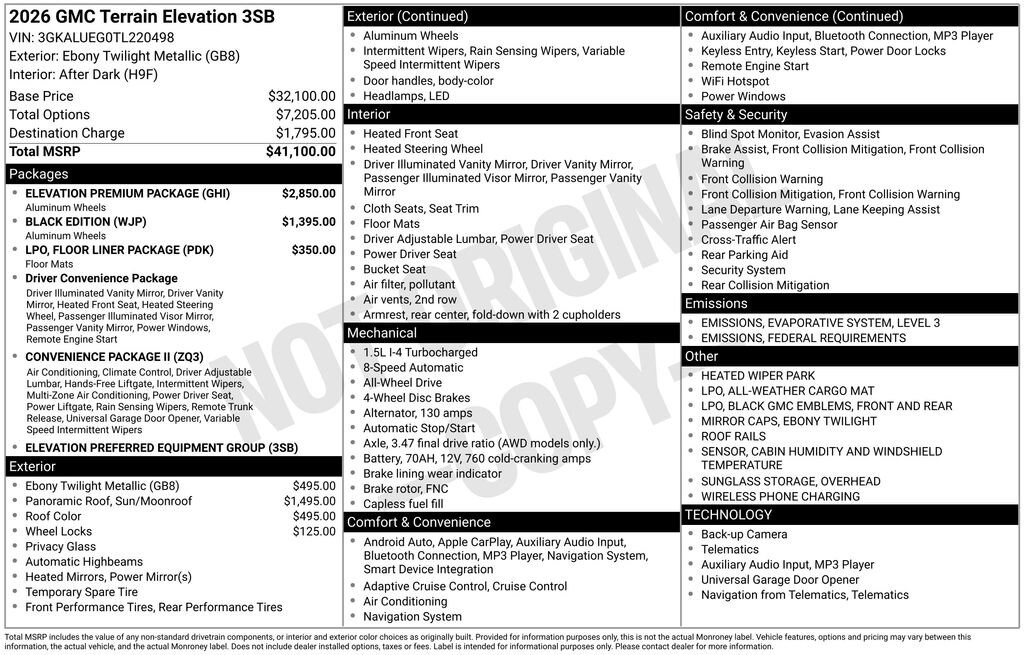 New 2026 GMC Terrain Elevation SUV