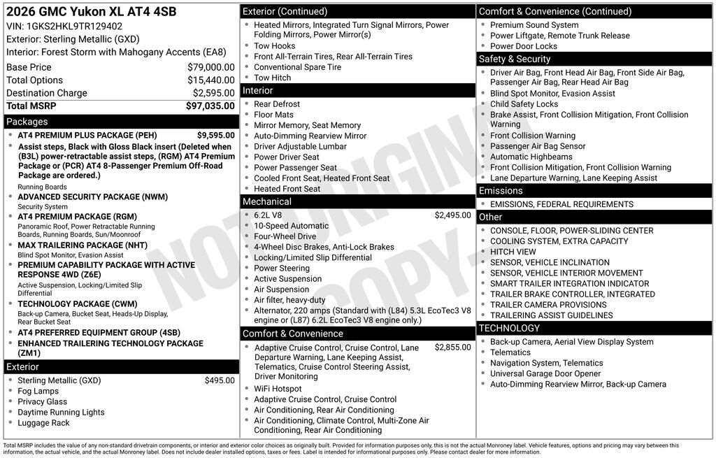 New 2026 GMC Yukon XL AT4 SUV