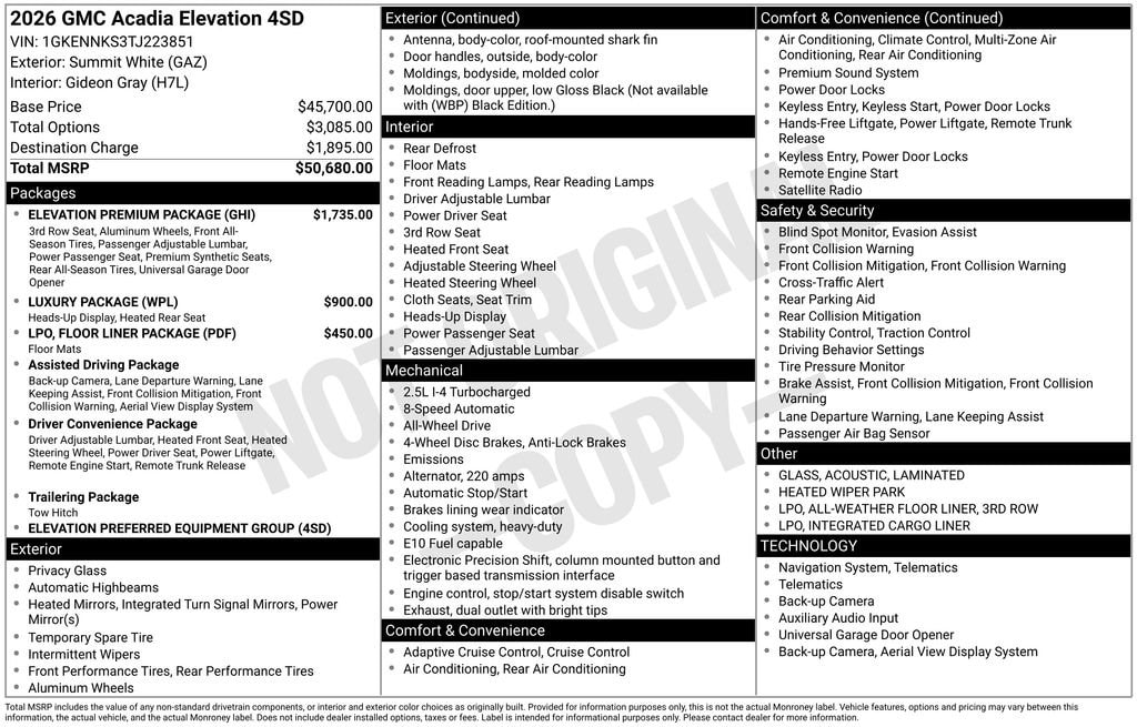 New 2026 GMC Acadia Elevation SUV