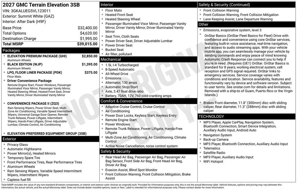 New 2027 GMC Terrain Elevation SUV