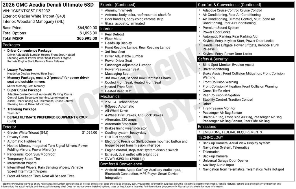 New 2026 GMC Acadia Denali Ultimate SUV