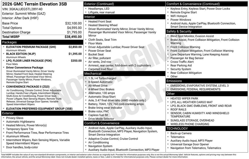New 2026 GMC Terrain Elevation SUV