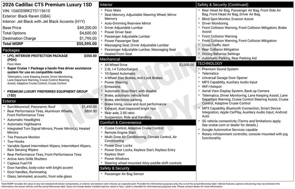 New 2026 CADILLAC CT5 Premium Luxury Sedan