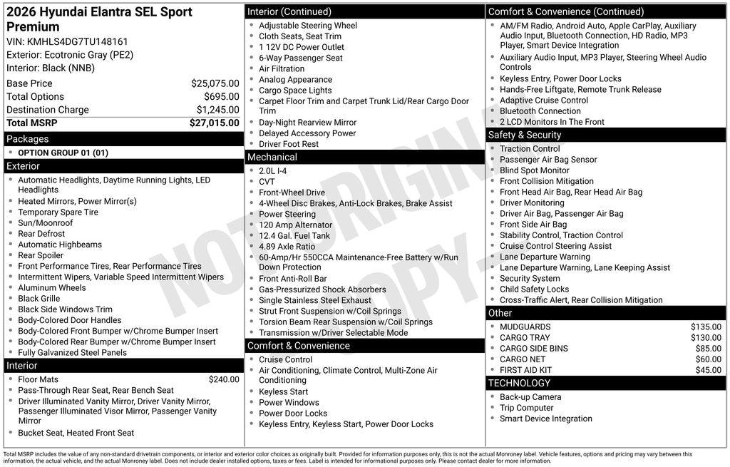 New 2026 Hyundai Elantra SEL Sport Premium Sedan